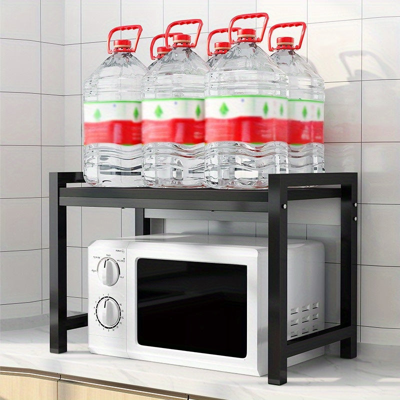 Stainless Steel Kitchen Storage Rack with 2 Tiers and Solid Wood Shelf for Microwave and Spices