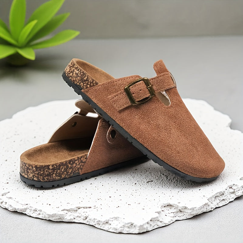 Women's Velvet Slip-On Mules Casual Platform Shoes Khaki Spring/Summer