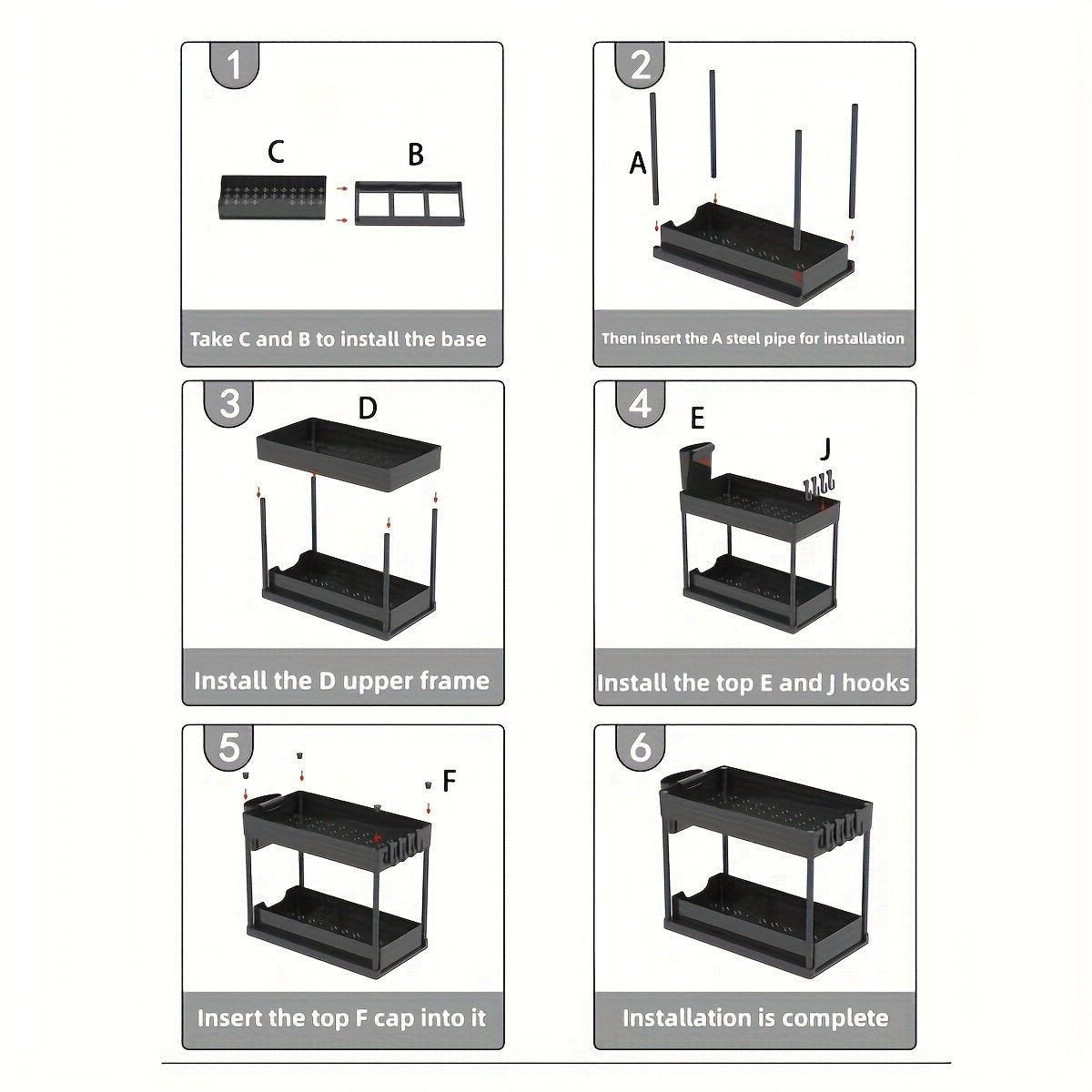 Organizador de plástico para debajo del fregadero con cesta deslizante de 2 niveles y ganchos para baño y cocina