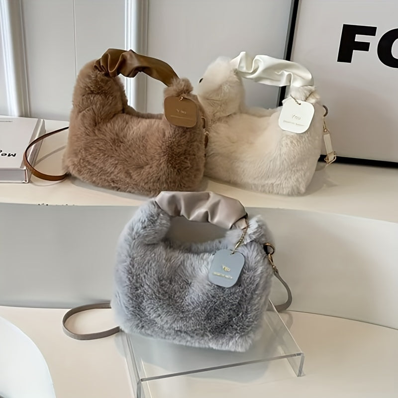 Faux Fur Crossbody Bag for Women with Zipper Closure and Soft Plush Material