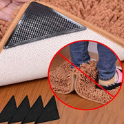 Four-Piece Non-Slip Carpet Mats with Reusable Clips for Hardwood and Tile Floors