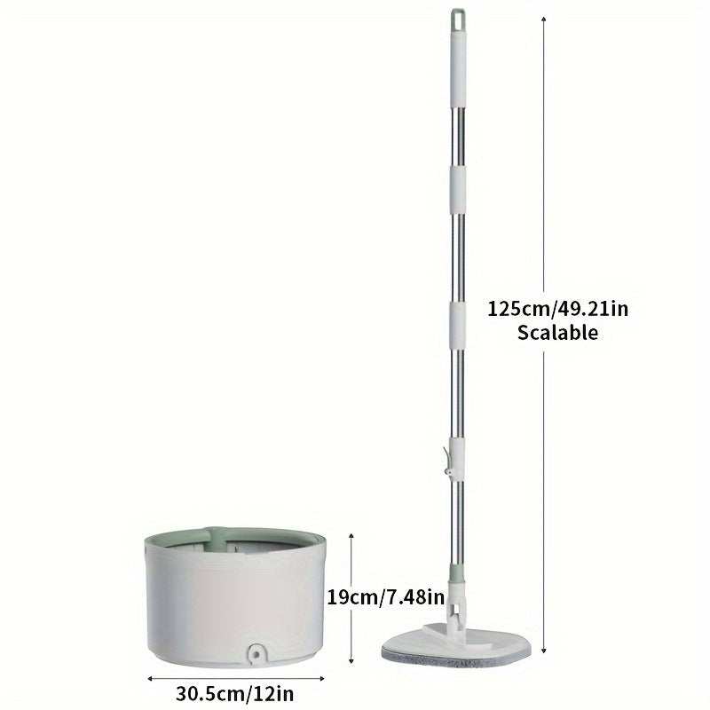 Комплект для уборки «всё в одном» с белой и зелёной шваброй и ведром, 3 запасных насадки