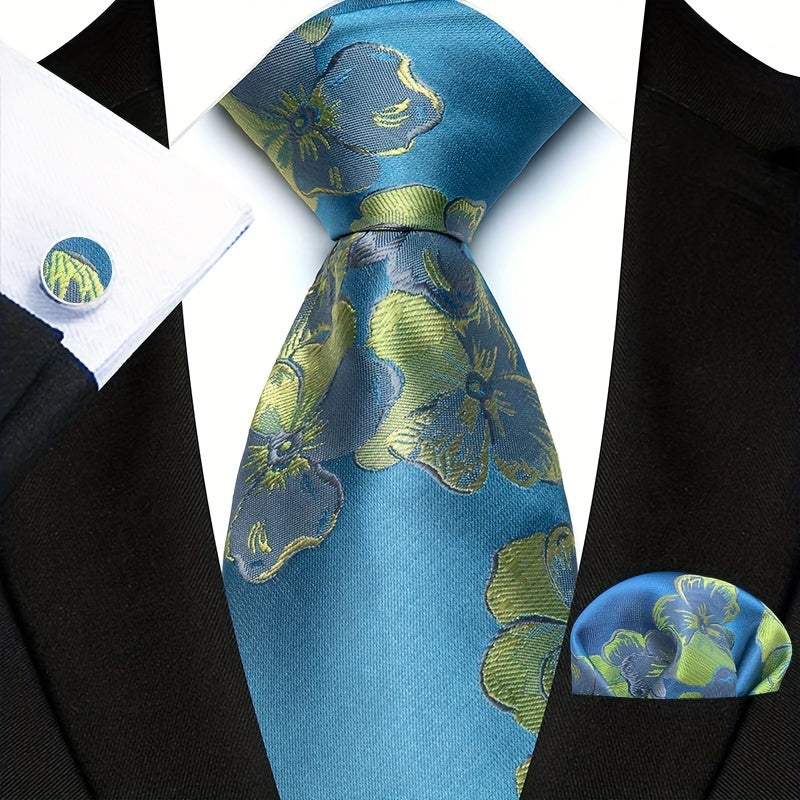 Men's Three-Piece Suit Set with Paisley Tie Pocket Towel and Cufflinks