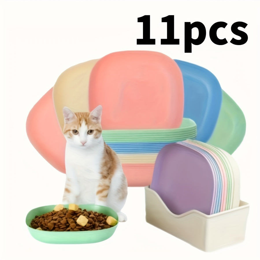 11pcs Non-Slip Plastic Cat Food and Water Bowls Set Colorful for Small Cats and Kittens
