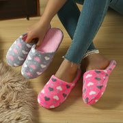 Women's Plush Heart-Print Slip-On Indoor Slippers Non-Slip Sole