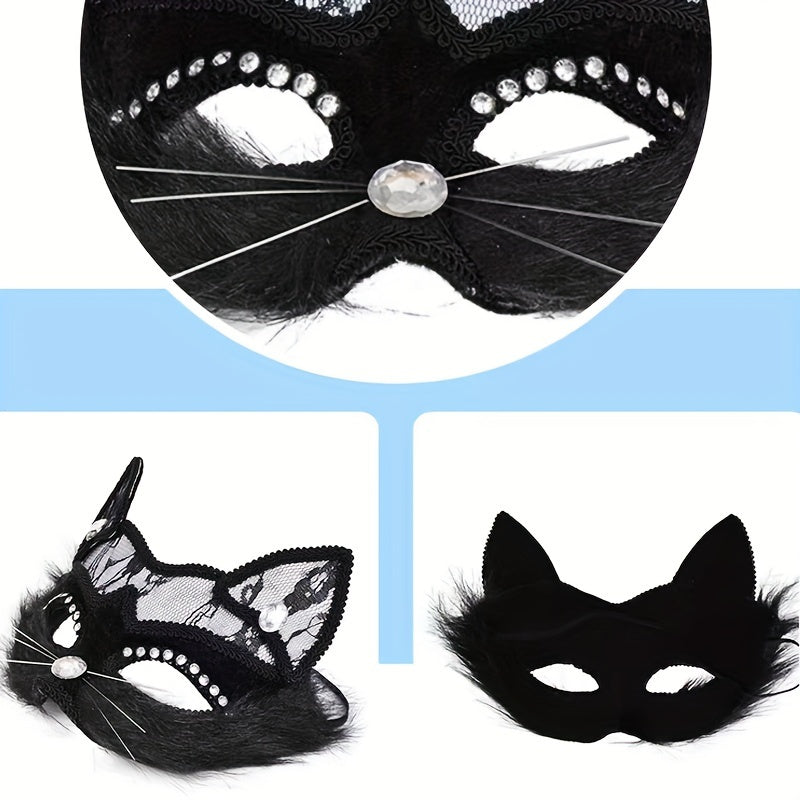 Exotic Animal Cat Mask PVC Embossed Non-Stretch Costume Face Covering for Halloween and Cosplay