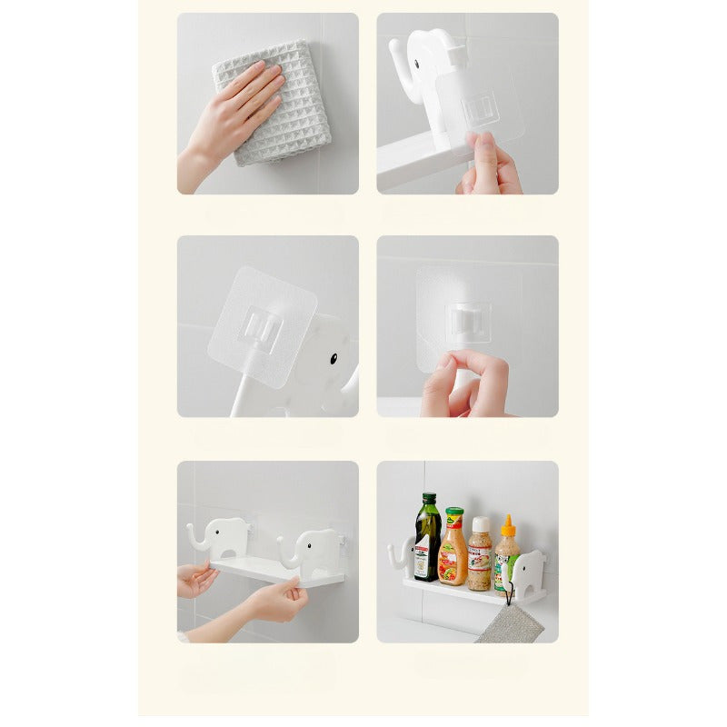 Wall-Mounted Elephant Storage Rack No Drilling Versatile Organizer for Kitchen Bathroom Study