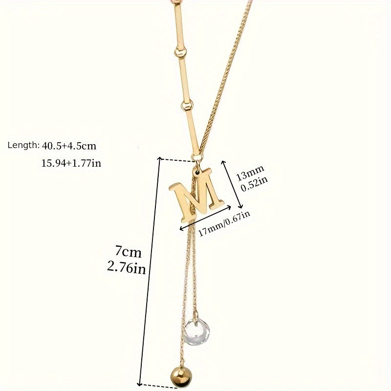 Women's Stainless Steel Y-Shaped Necklace with Letter M