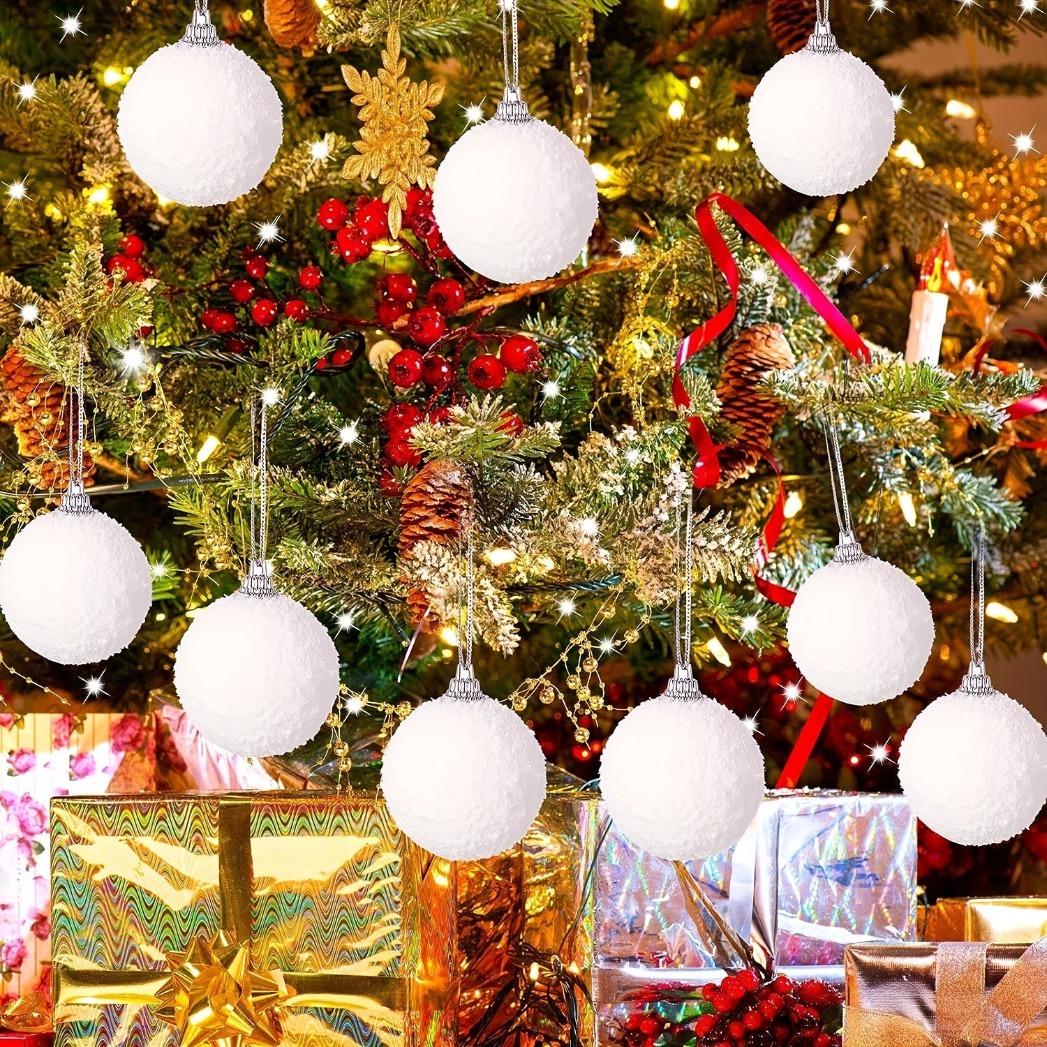 24 Christmas Snowball Ornaments Foam Balls for Tree Decoration 3.99cm