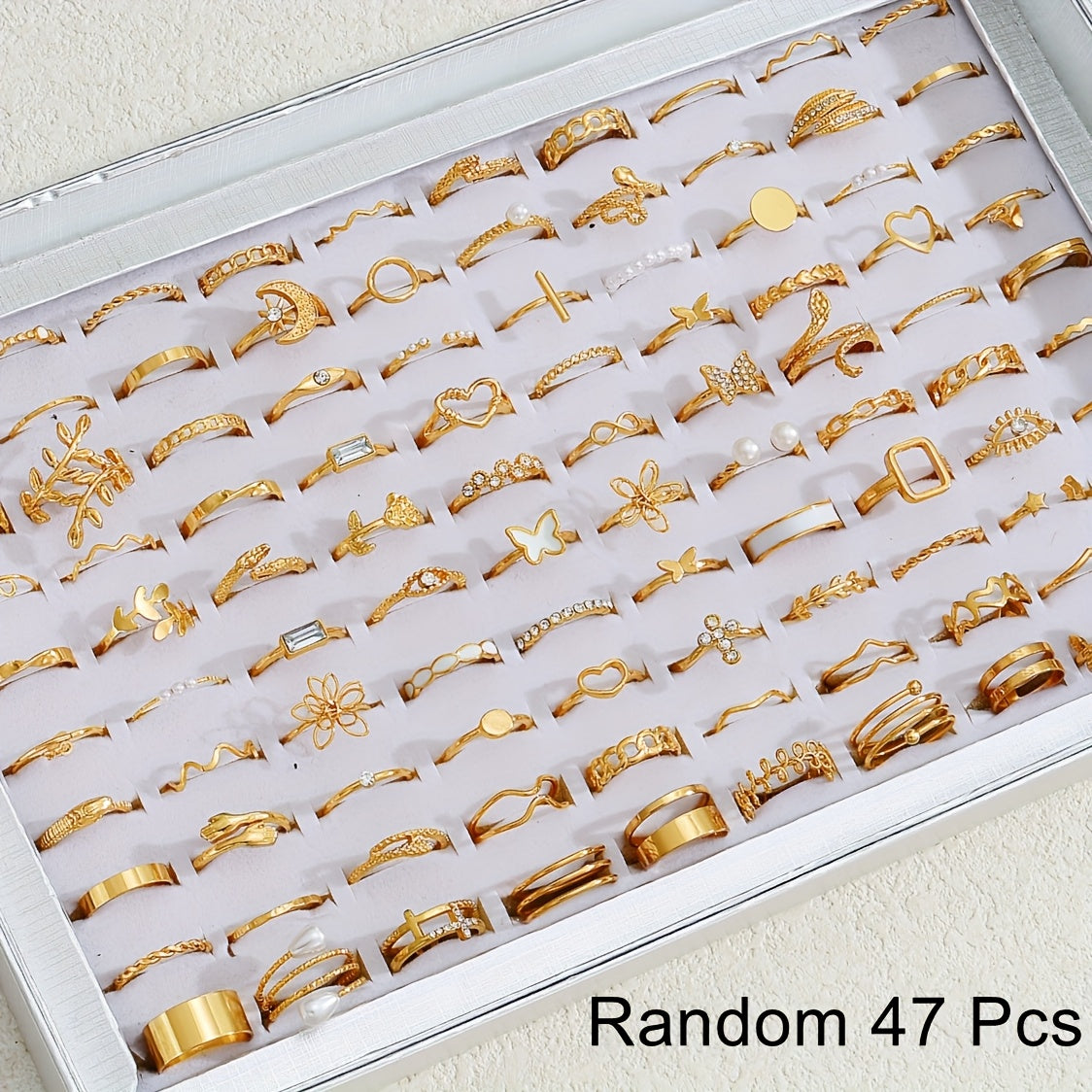 Set of 29/47 Mixed Style Ring Set with Rhinestones Butterfly Rose Geometric for Women