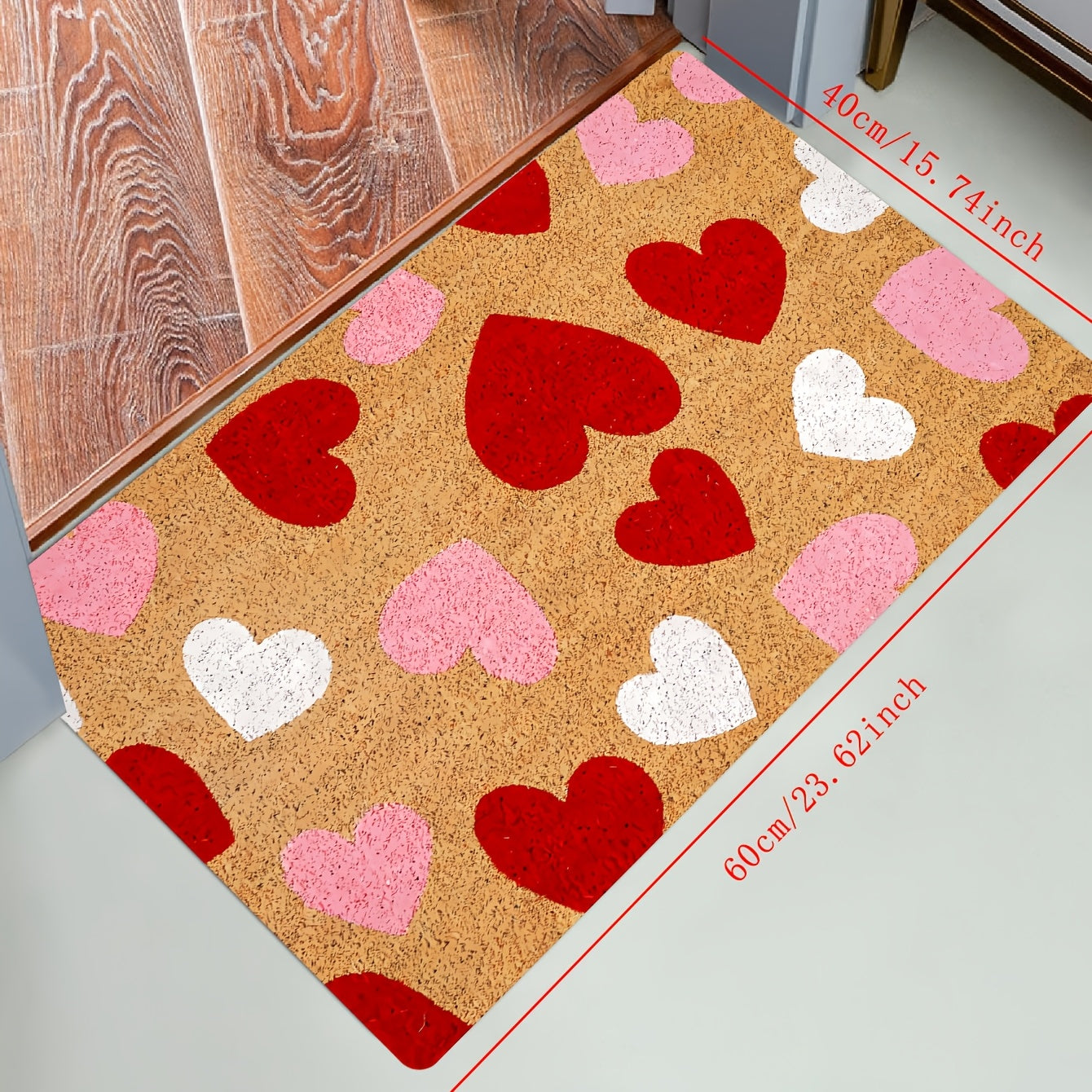 Valentine's Day Heart Door Mat Indoor Outdoor Stain-Resistant Polyester Rug