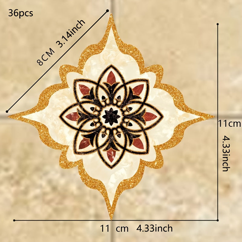 Set of 36 Waterproof Bohemian Tile Stickers 11cm Square for Floors and Walls