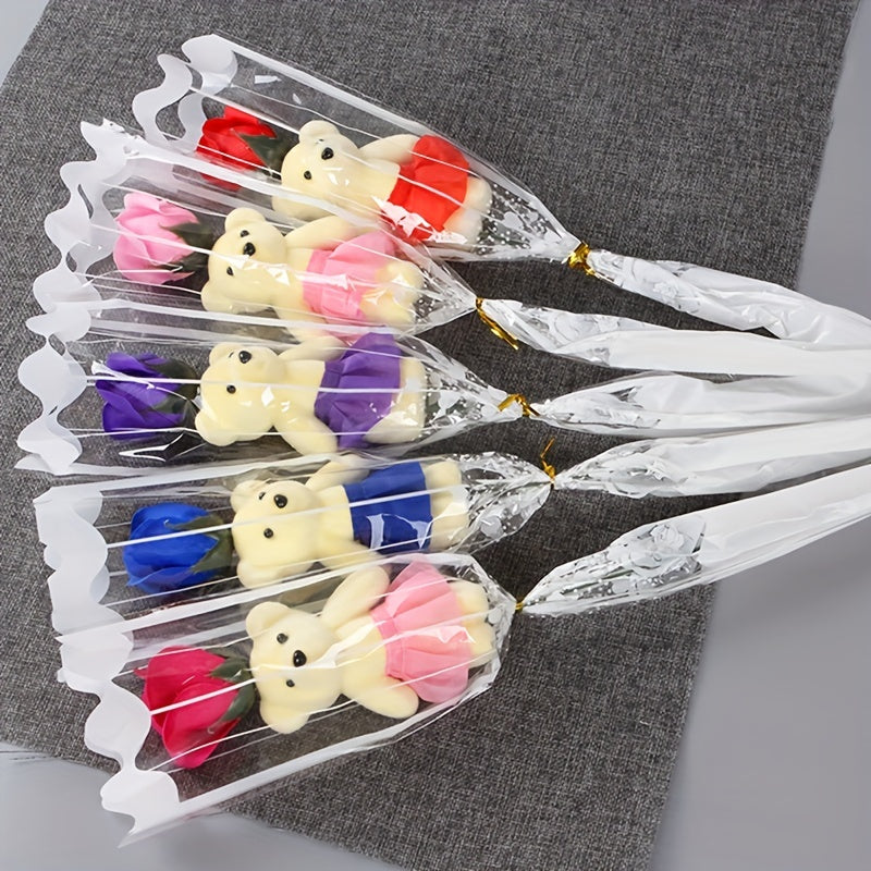 Artificial Flower Arrangement Valentine’s Day Gift Bear Rose Bouquet for Wedding or Home Decor