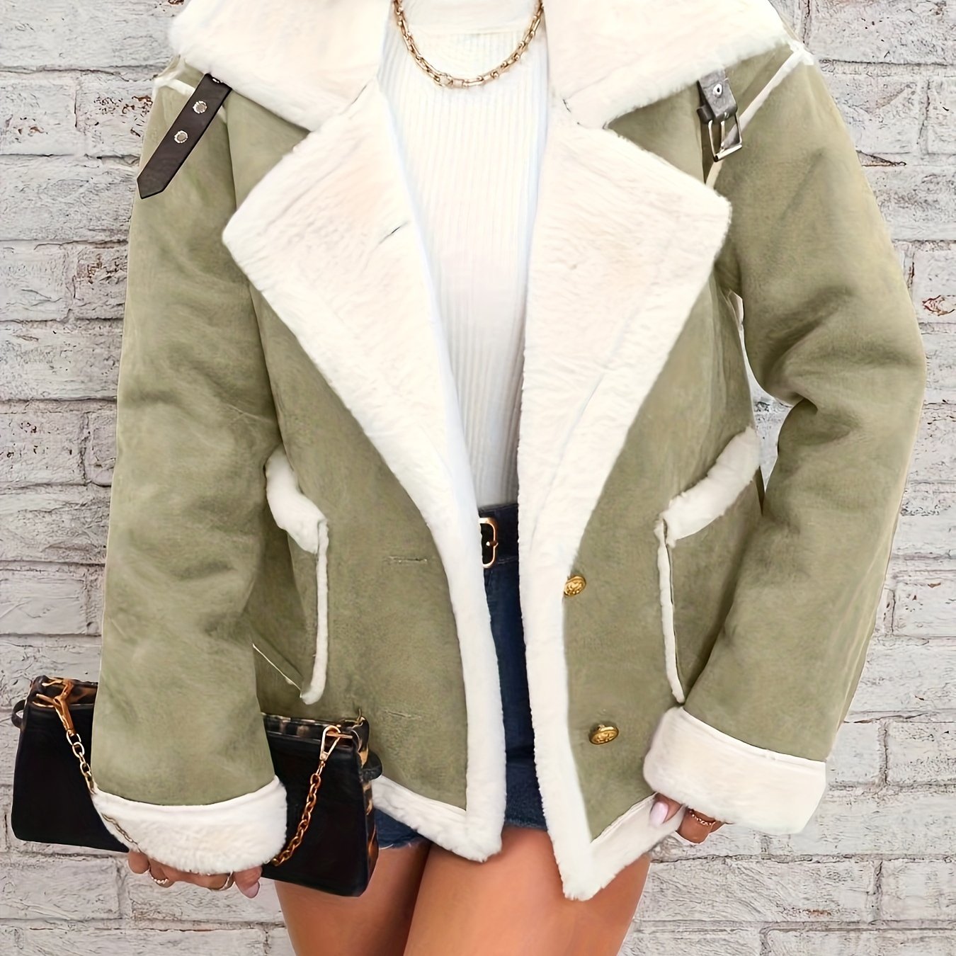 Women's Cozy Plush Lapel Jacket Fall Winter Solid Polyester Casual Biker Outwear