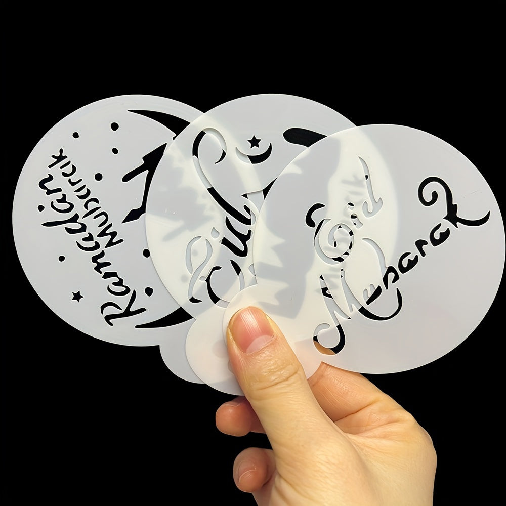 Set of 3 Eid Mubarak Cake Decorating Stencils Food Safe Arabic Calligraphy Islamic Architecture Designs for Cookies and Pastries