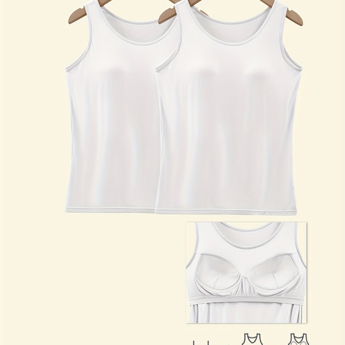 Plus Size Women's V-Neck Tank Tops Pack with Pads Solid Color Sleeveless