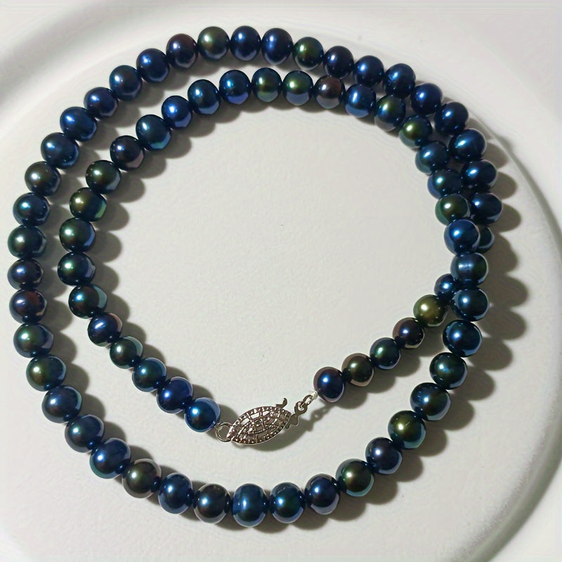 Unisex Freshwater Pearl Necklace with Silver Cut-Out Clasp Long Jewelry for Birthdays Weddings and Anniversaries