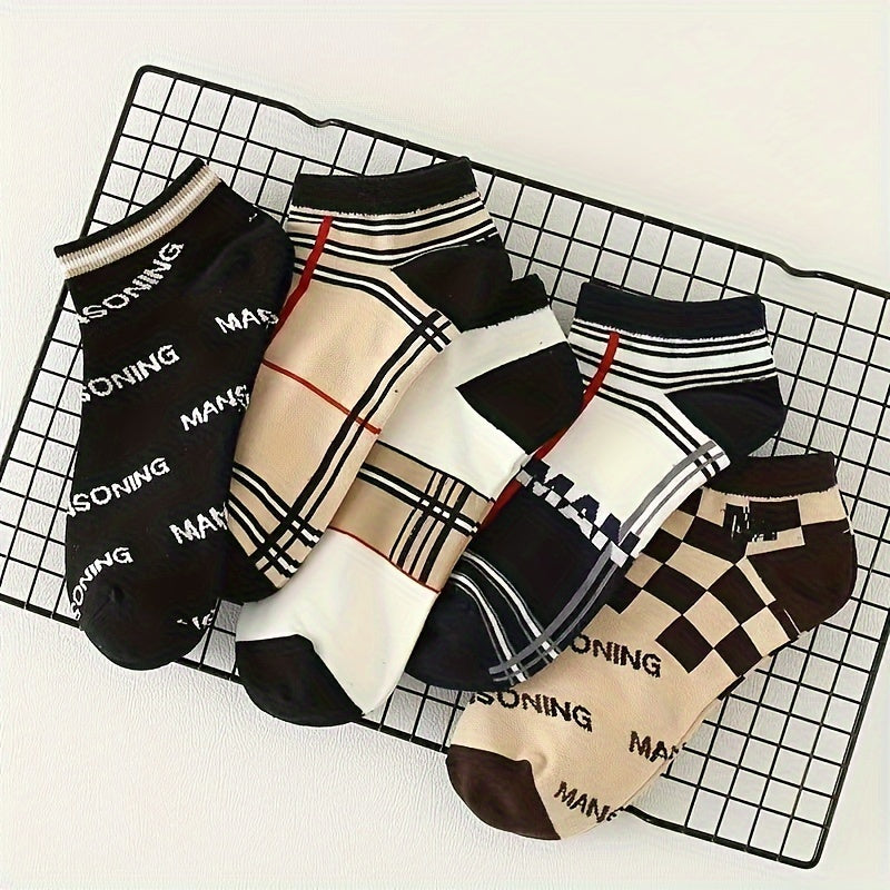 Men's Ankle Socks 10 Pairs Letter Pattern Breathable Polyester Blend Low-Cut