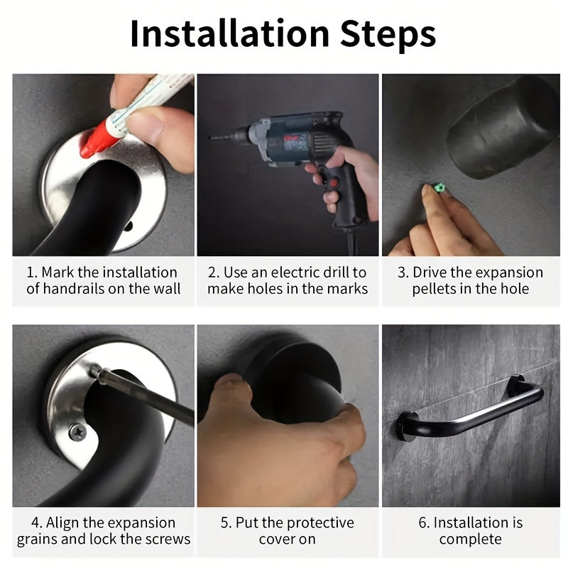 Стальная ручка для ванной комнаты с противоскользящим покрытием, черная, для безопасности и поддержки пожилых людей