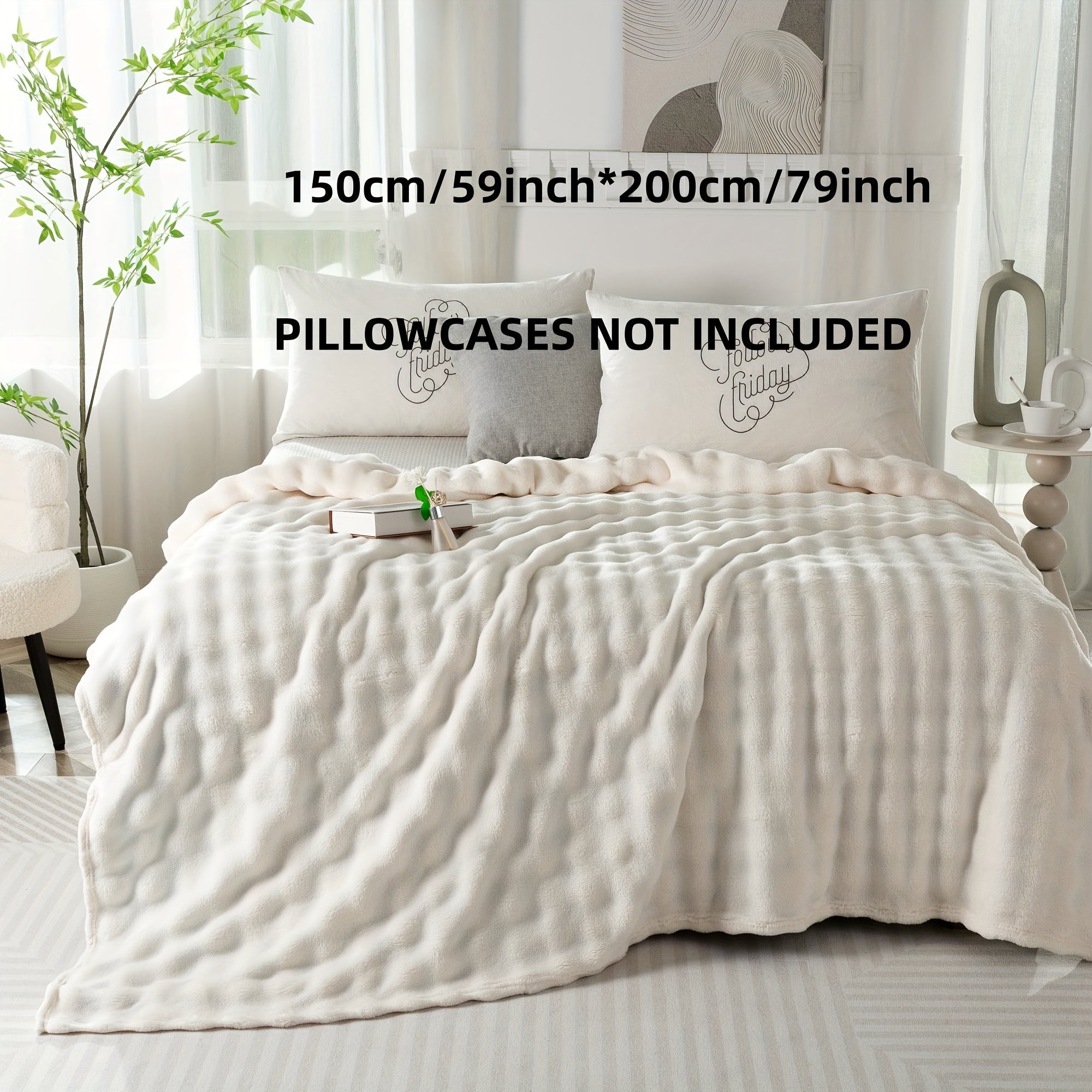 Hypoallergenic Polyester Bed Blanket Faux Rabbit Fur Plush Throw for Bedroom Sofa Travel