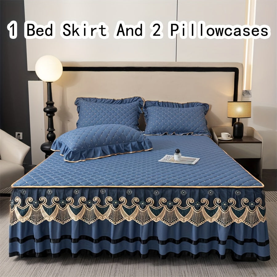 Vintage uslubidagi qora yostiq qopqog'i va yostiq qoplari to'plami - 3 dona, tikilgan dantel trim bilan, qalinlashtirilgan to'shak, mashinada yuvish mumkin, uy va mehmonxona foydalanishi uchun barcha mavsumlar uchun qulay.