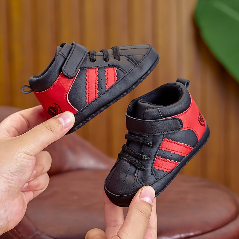 Uniseks chaqaloq krossovkalari, sozlanadigan tasma yopilishi, PU yuqori qismi, yumshoq mato tagligi, yoz/qish uchun sirpanmas - har kuni kiyish uchun mukammal.