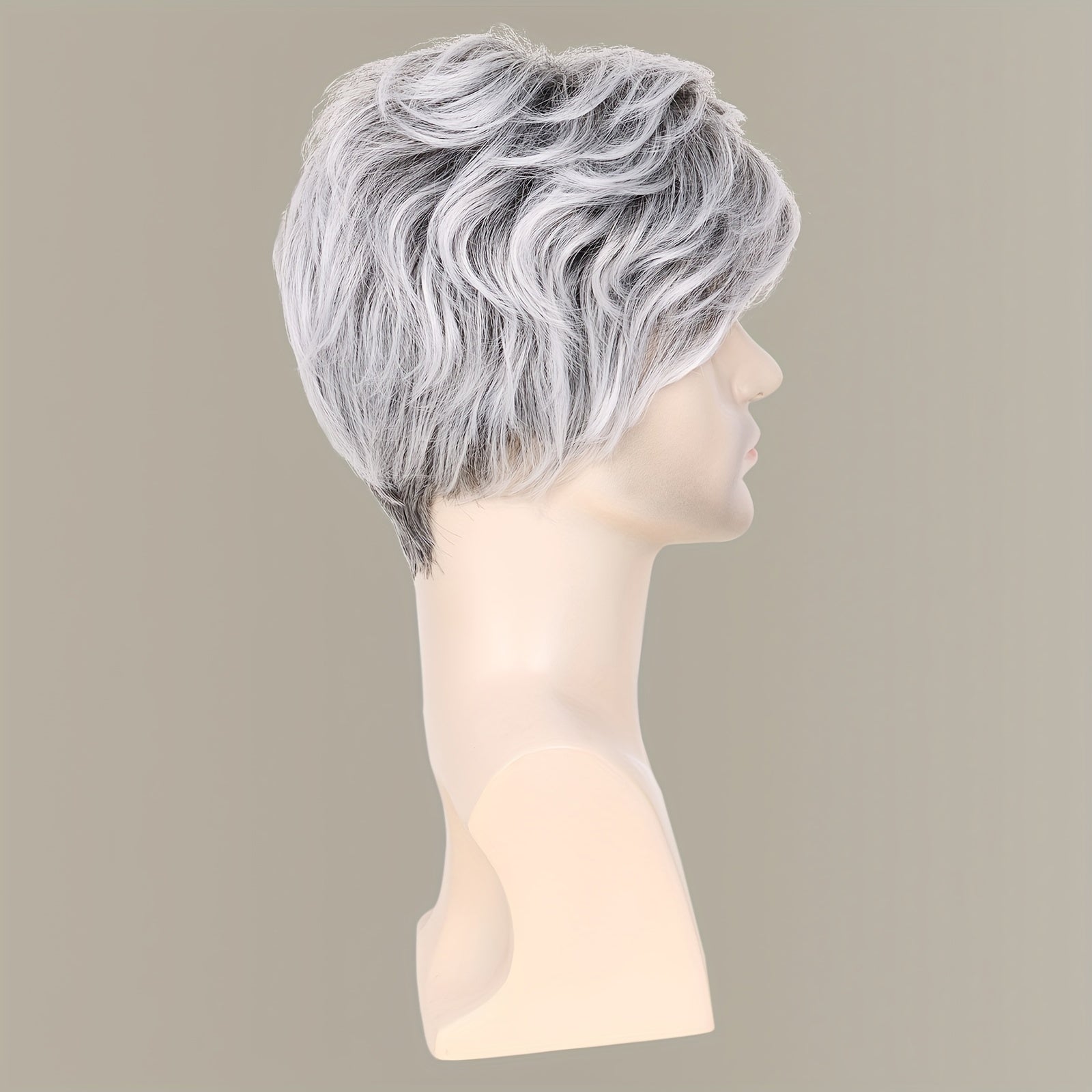 Synthetic Hair Wig 20.32cm Silvery Gray with Bangs for Cosplay and Daily Wear