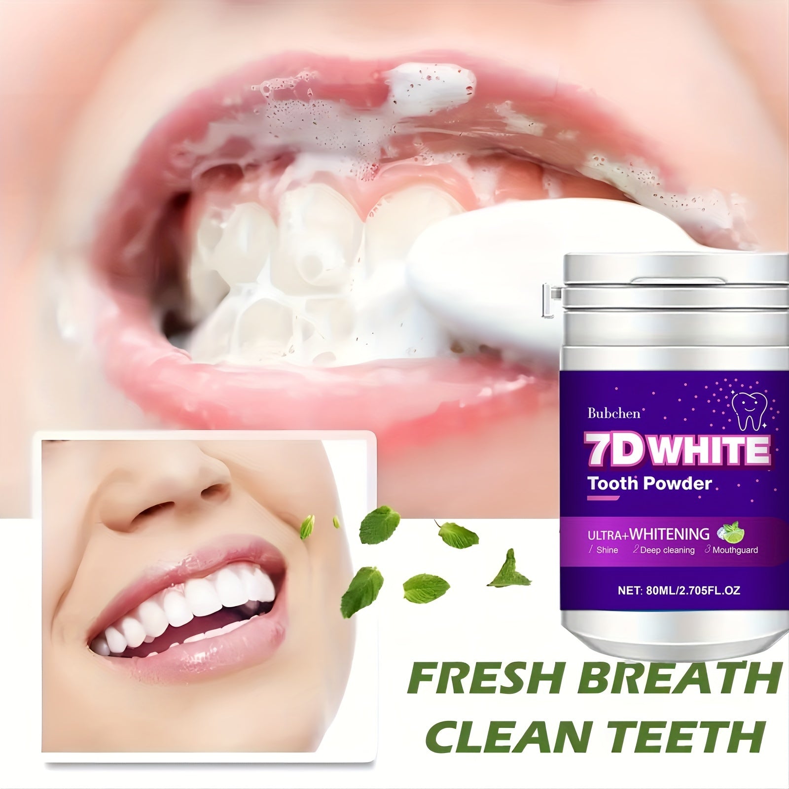 Whitening Tooth Powder with Natural Pearl Essence Mint Flavor 80ml Deep Clean Stain Removal