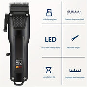 Erkaklar uchun simsiz soch kesish moslamasi to'plami, qora, raqamli displey, qayta zaryadlanuvchi litiy batareya 2100mAh