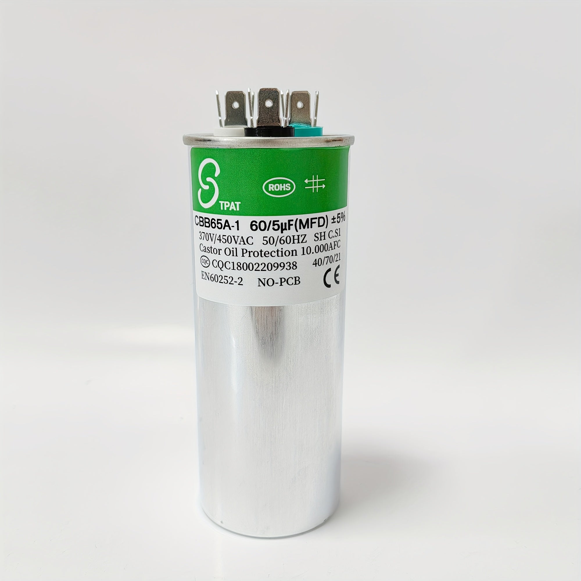 60+5µF Dual Capacitor for Air Conditioners Heat Pumps 370V 450VAC Indoor Use