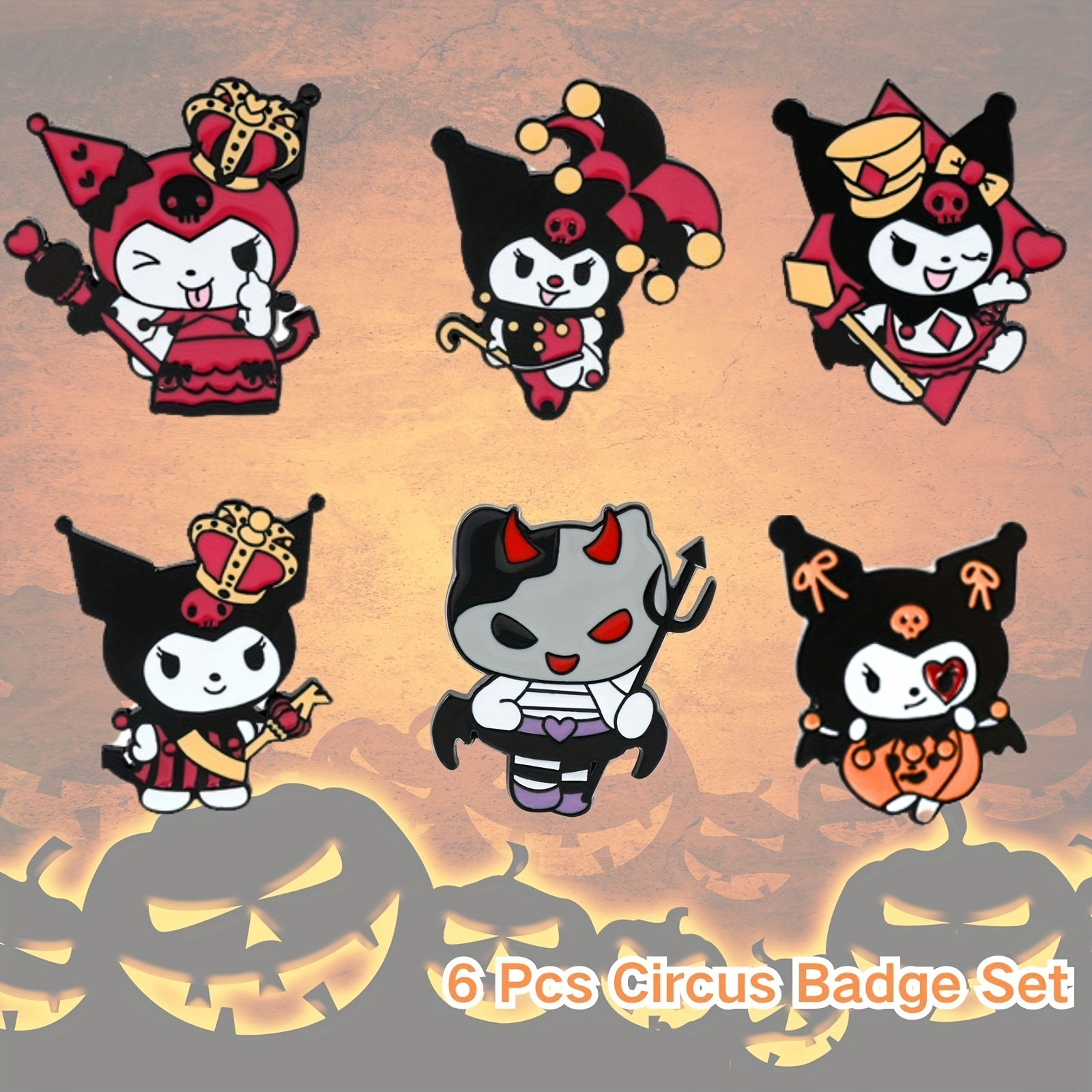 Set of 6 Halloween Enamel Pins with Cartoon Characters Hello Kitty My Melody Kuromi Witch Ghost Nurse Badges for Hats Bags Jackets