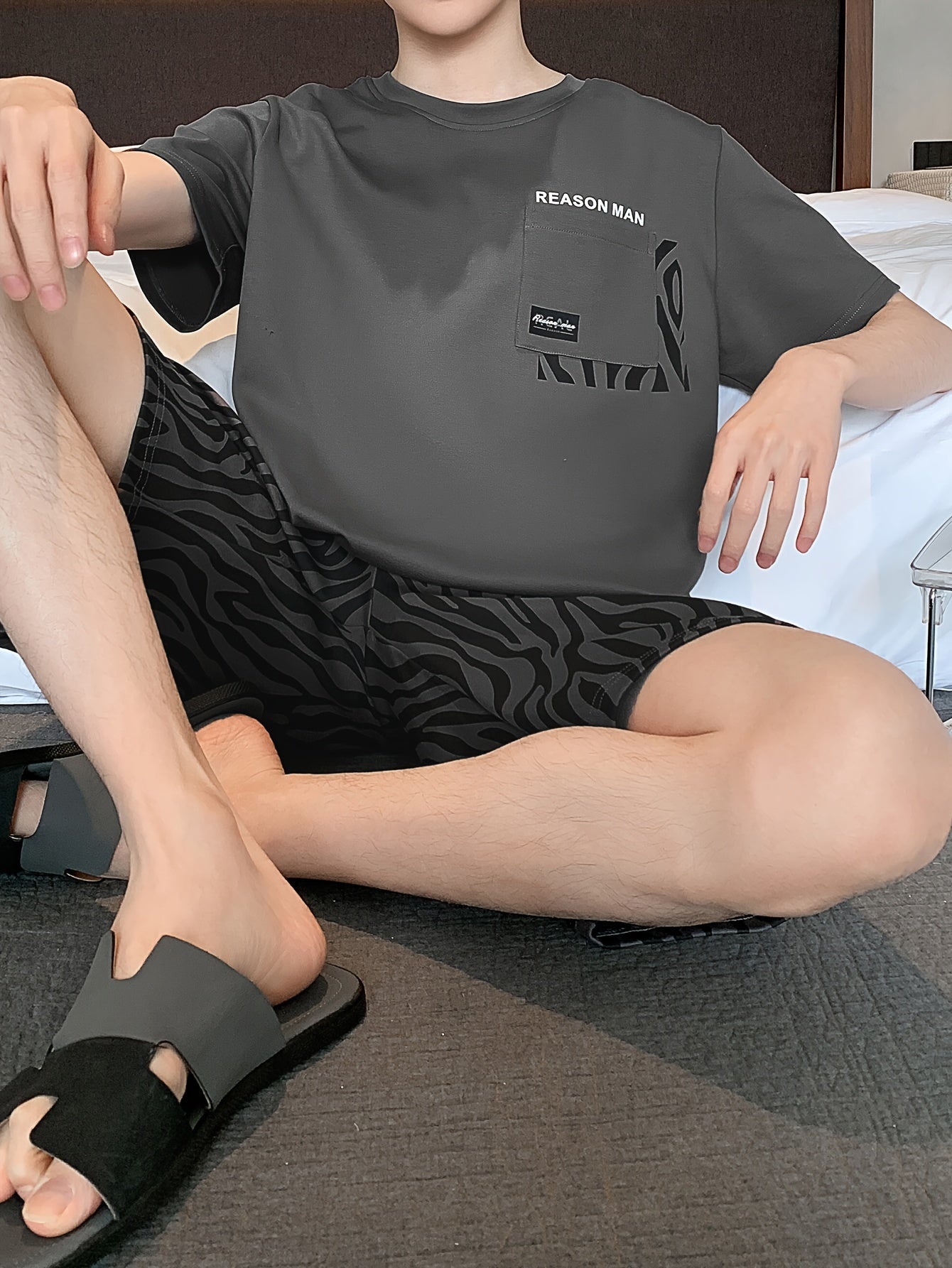 Conjunto de pijama de algodón de manga corta para hombre para verano, ropa de descanso y sueño