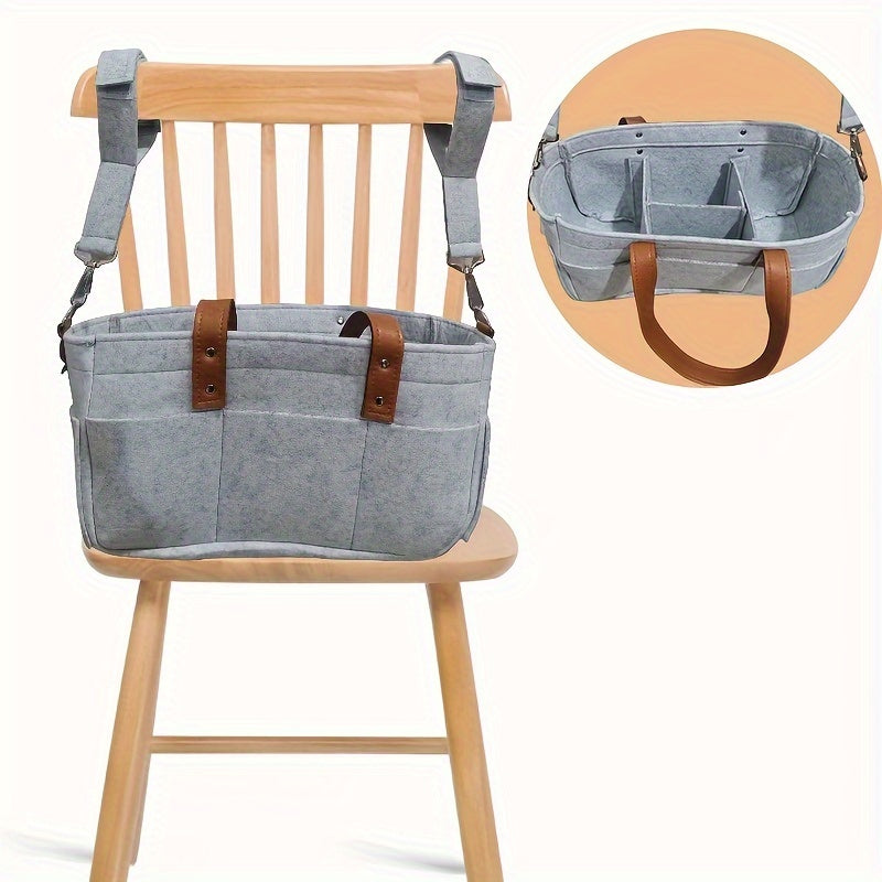 Grey Patchwork Felt Diaper Caddy with Handles, Portable and Sustainable Storage