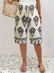 Бермуды для женщин больших размеров с принтом, повседневный стиль для отпуска, ткань без растяжения