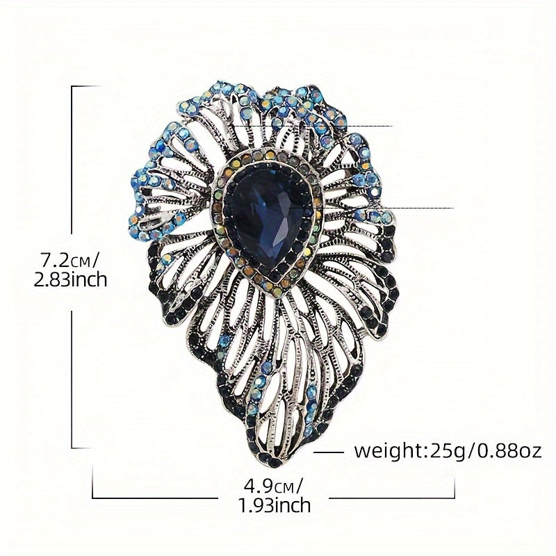Antique Crystal Leaf Brooch for Women Hollow Design Alloy Rhinestones