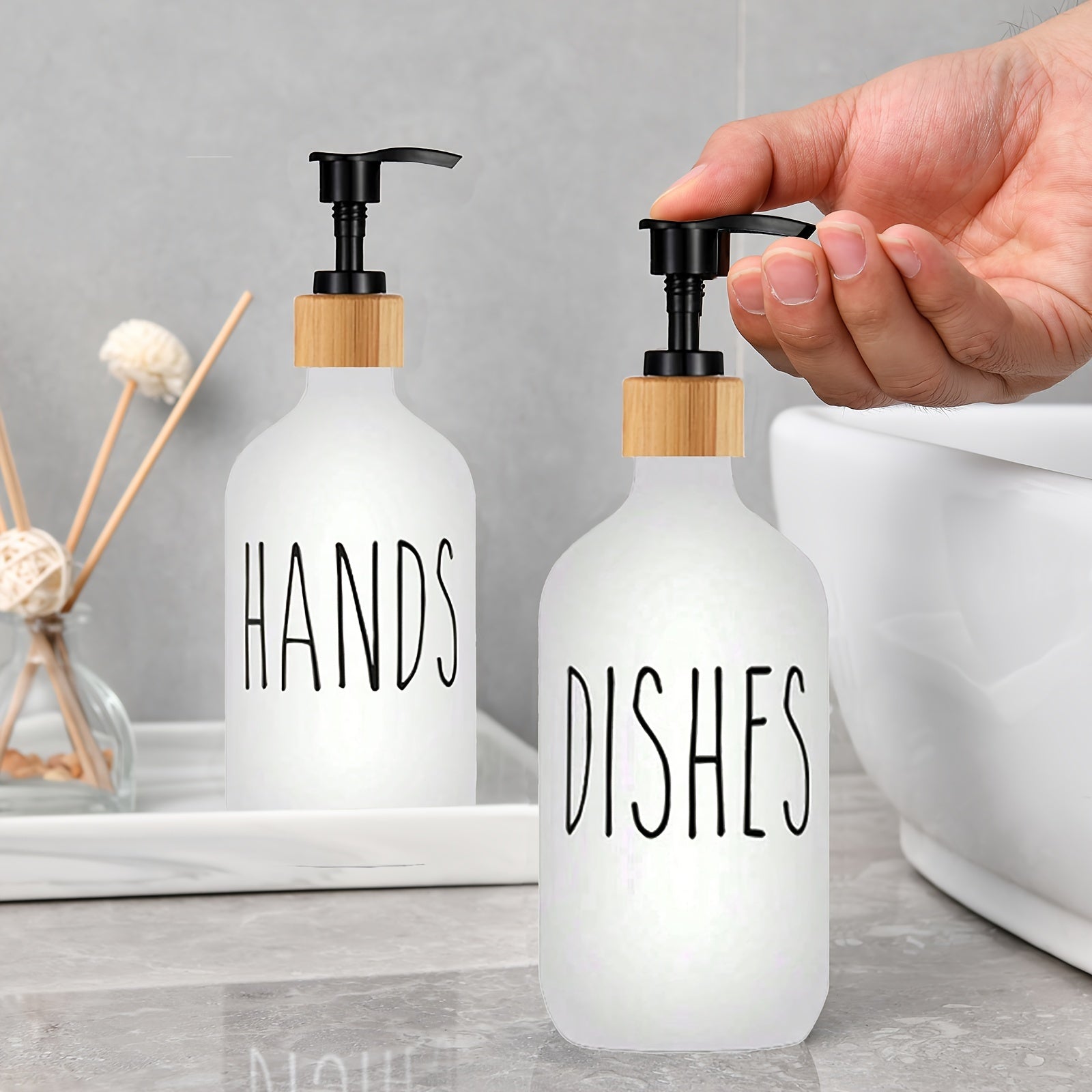 Bathroom Soap Dispenser Set with Tray Refillable Lotion Bottle for Shower Gel and Shampoo