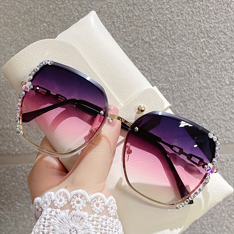 Large Cat Eye Gradient Lens Rhinestone Decor Sunglasses for Women Men Outdoor Beach