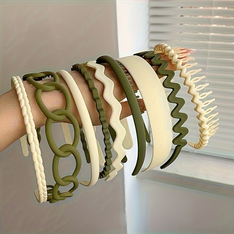 Набор из 9 зубчатых повязок на голову с нескользящей матовой поверхностью, однотонные аксессуары для волос