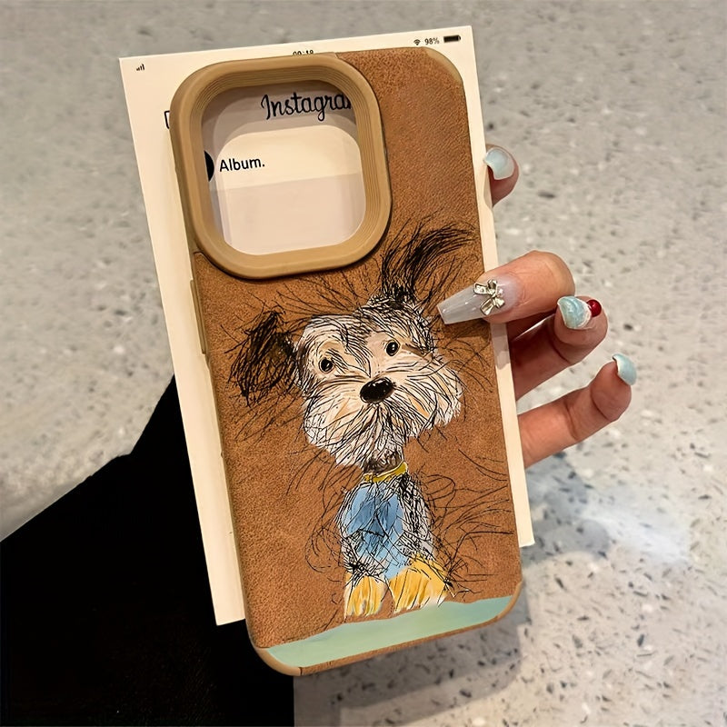 Faux Leather Phone Case with Fuzzy Puppy Fur for iPhone Models