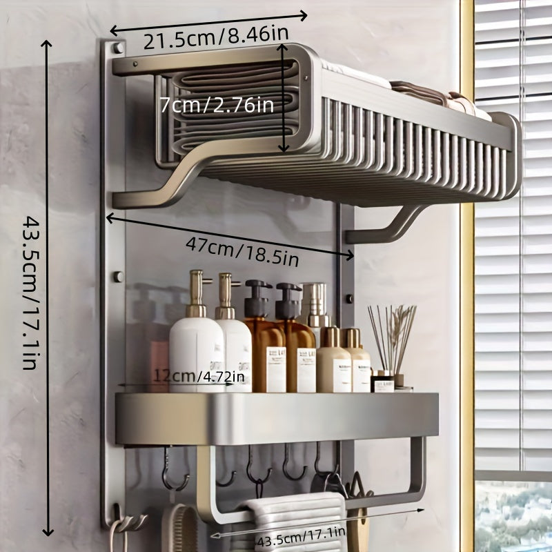 Wall Mounted Bathroom Storage Rack with 2 Tiers for Cosmetics Shower Gel Organization