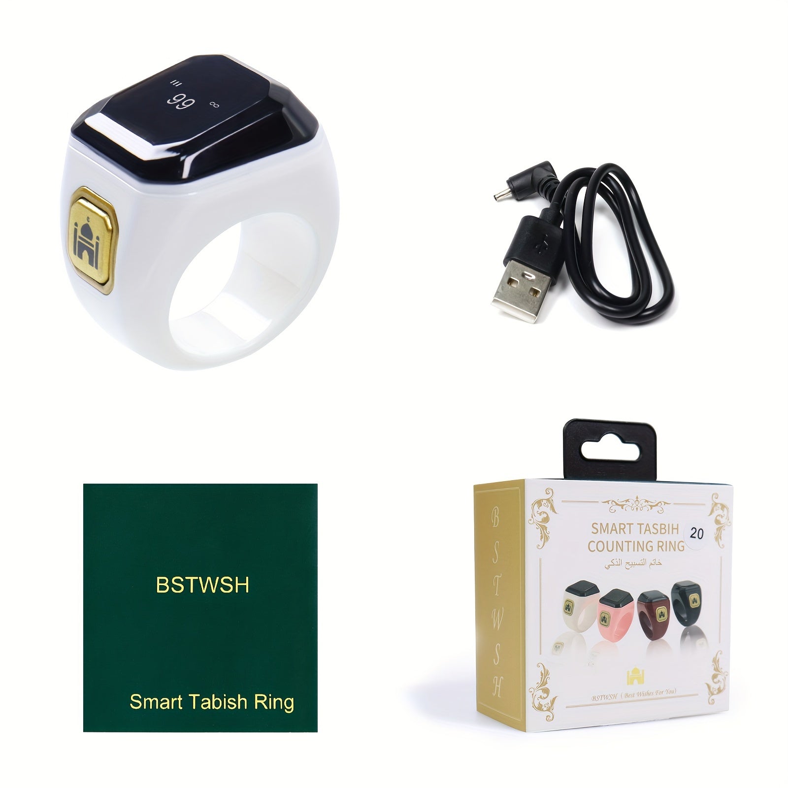 Black Smart Zikr Ring with 0.49 Inch Display Wireless Prayer Counter Compass and App Control