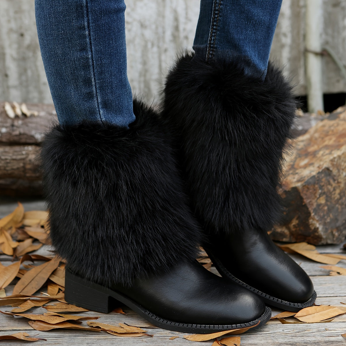 Женские ботинки из искусственного меха на осень-зиму, до середины икры, противоскользящие, теплые