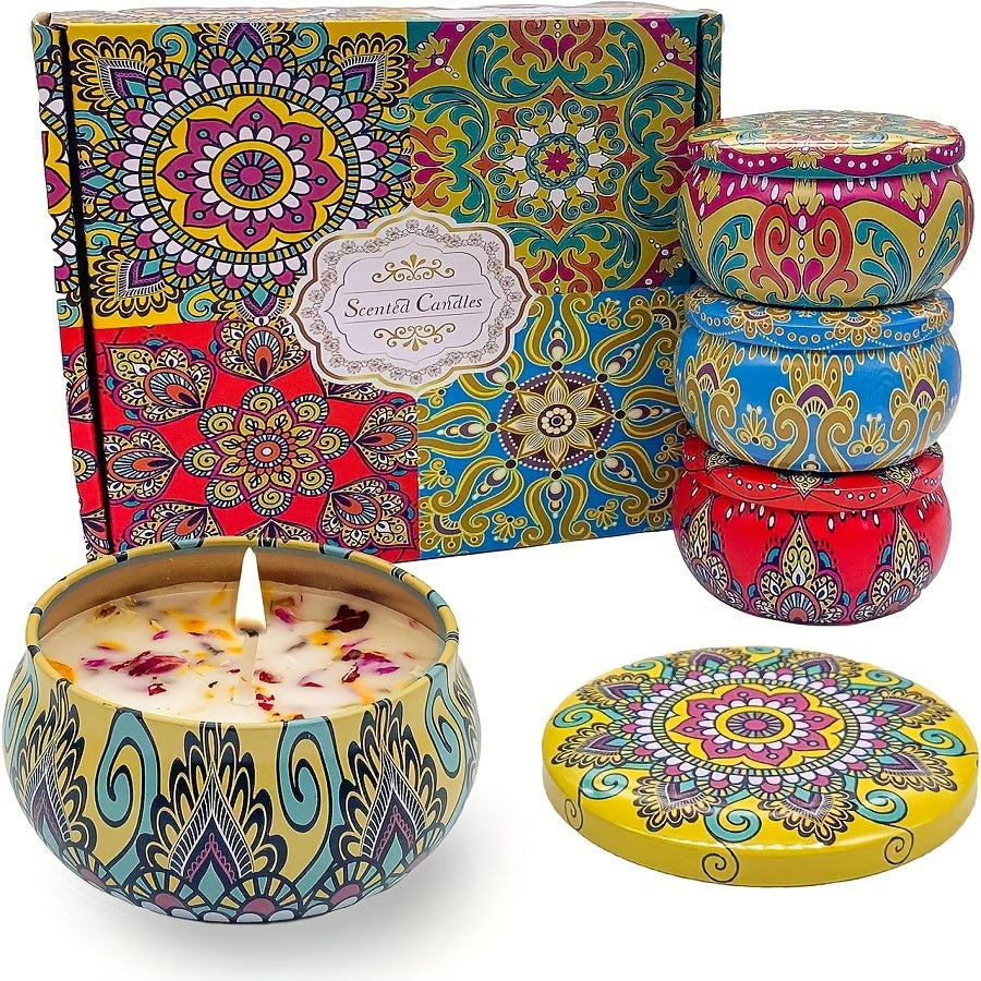4-Piece Scented Candle Set with Jasmine, Sandalwood, Rose, Canglan Fragrances for Relaxation and Gifts