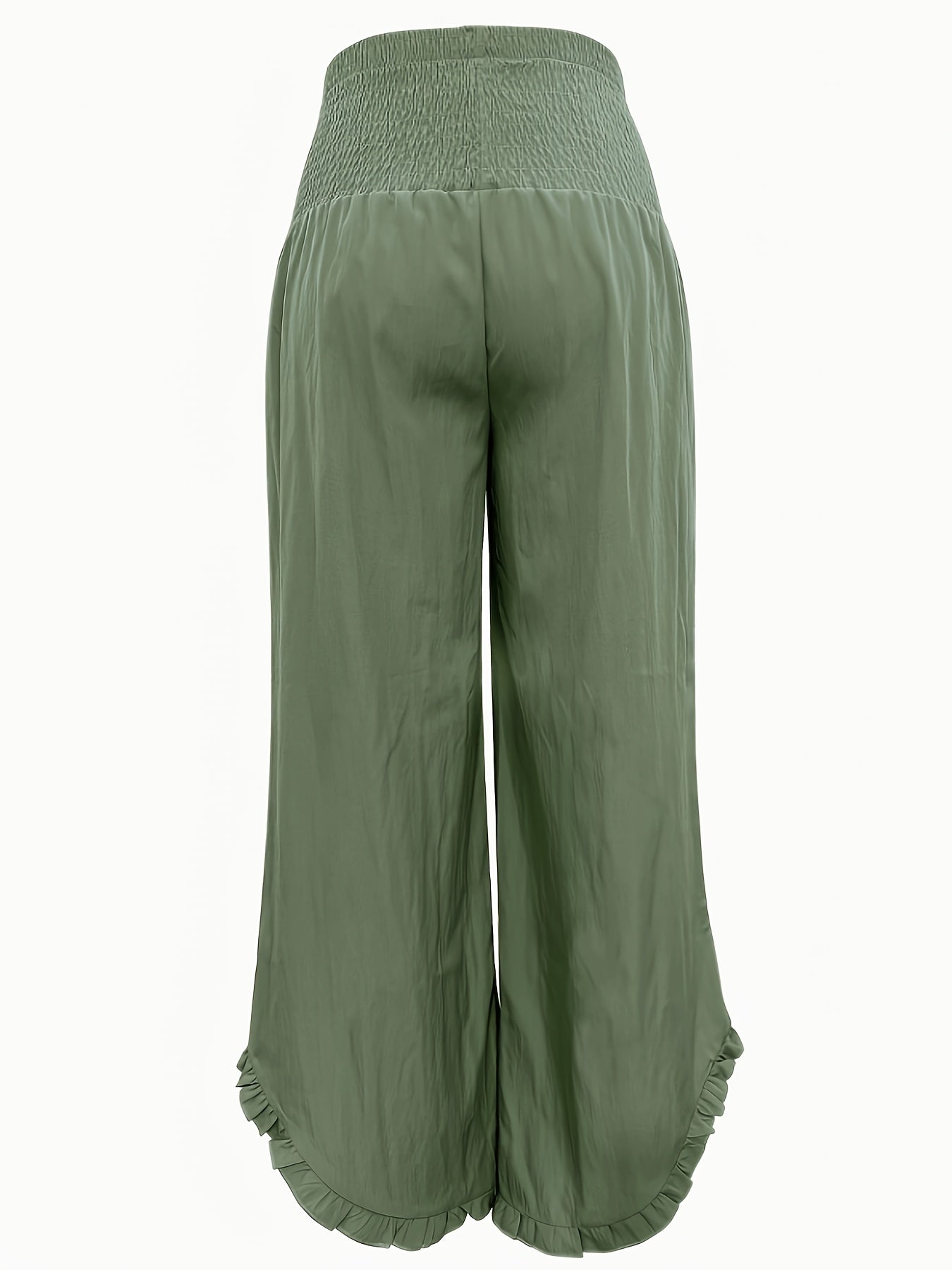 Women Plus Size High-Waist Palazzo Pants Ruffle Hem Side Slit Solid Color