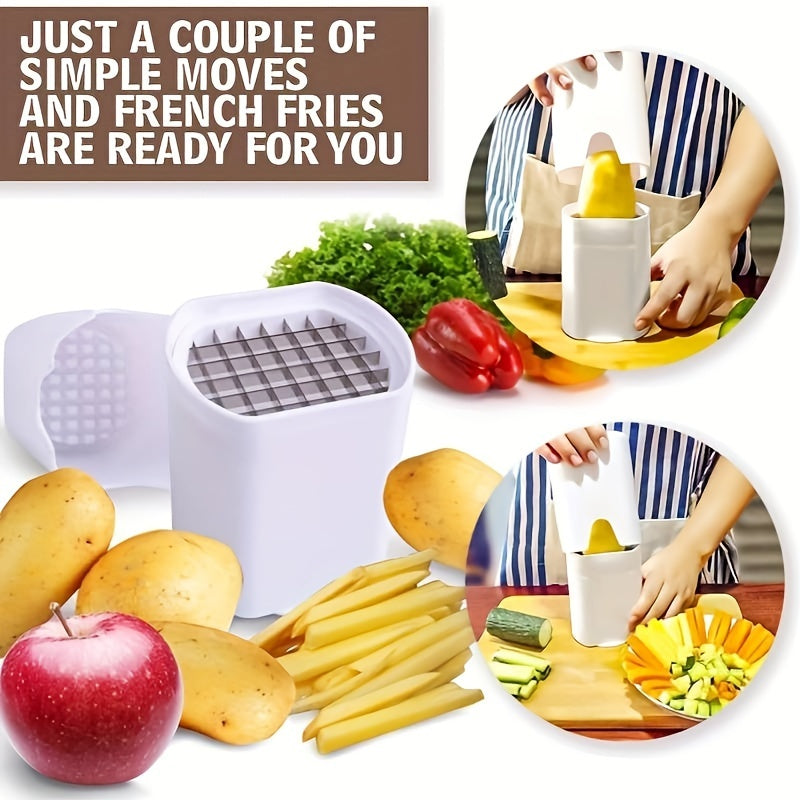 White French Fry Cutter with Lid 44 Grid Stainless Steel Potato Slicer Kitchen Gadget
