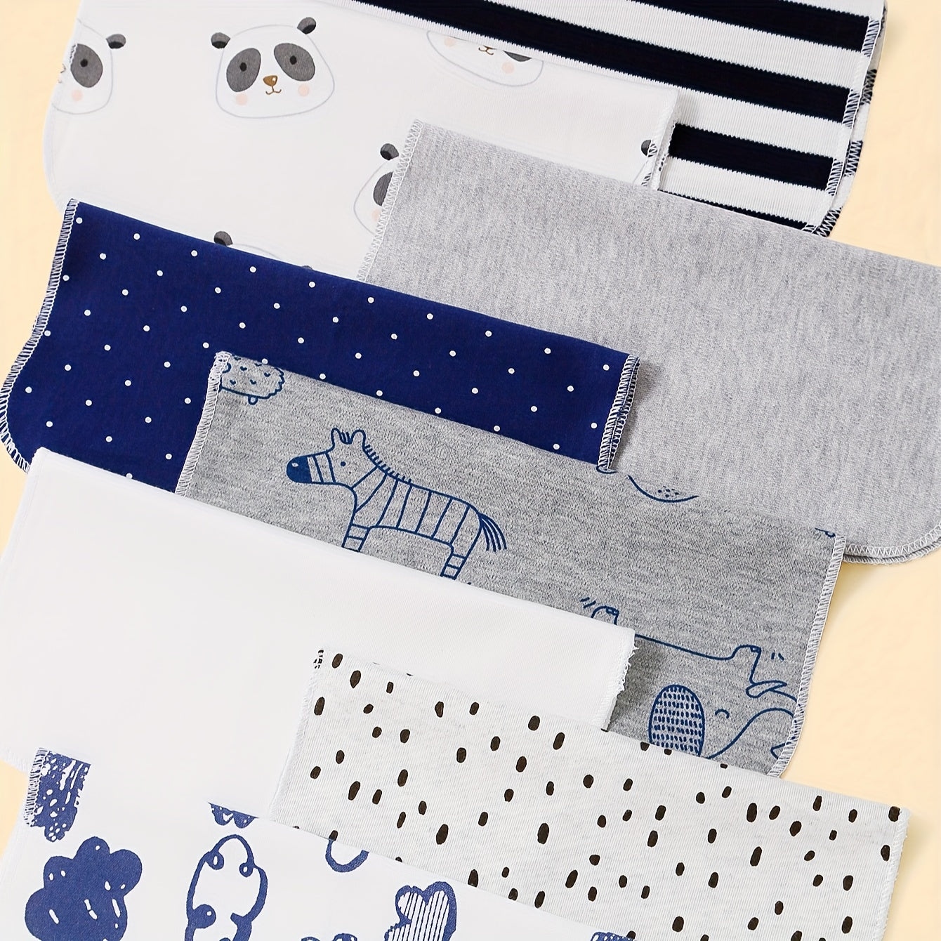 Set of 8 Ultra-Soft Knit Kids Washcloths Cloud and Panda Designs for Sensitive Skin