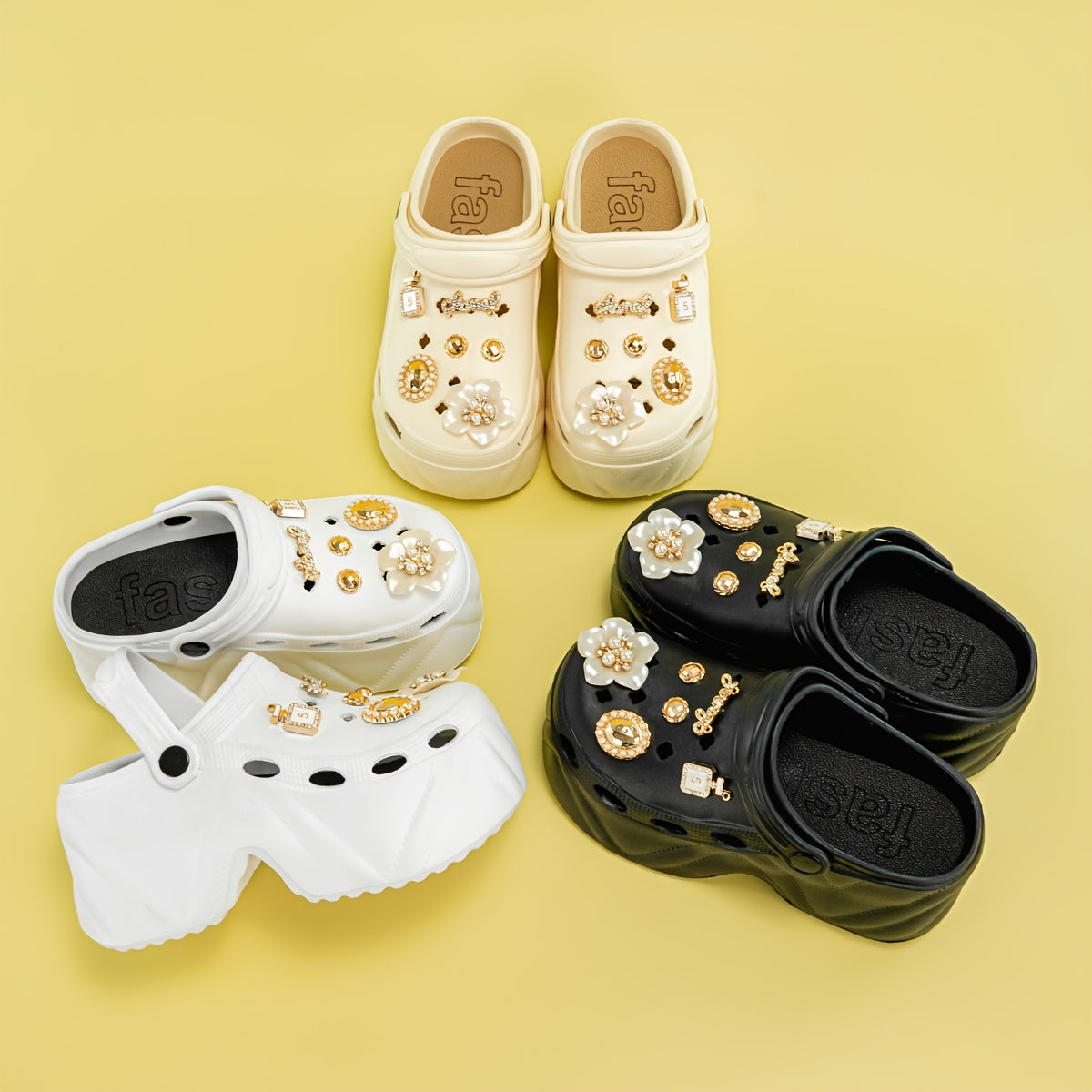 Women Camellia Embellished Platform Mules Closed Toe EVA Clogs