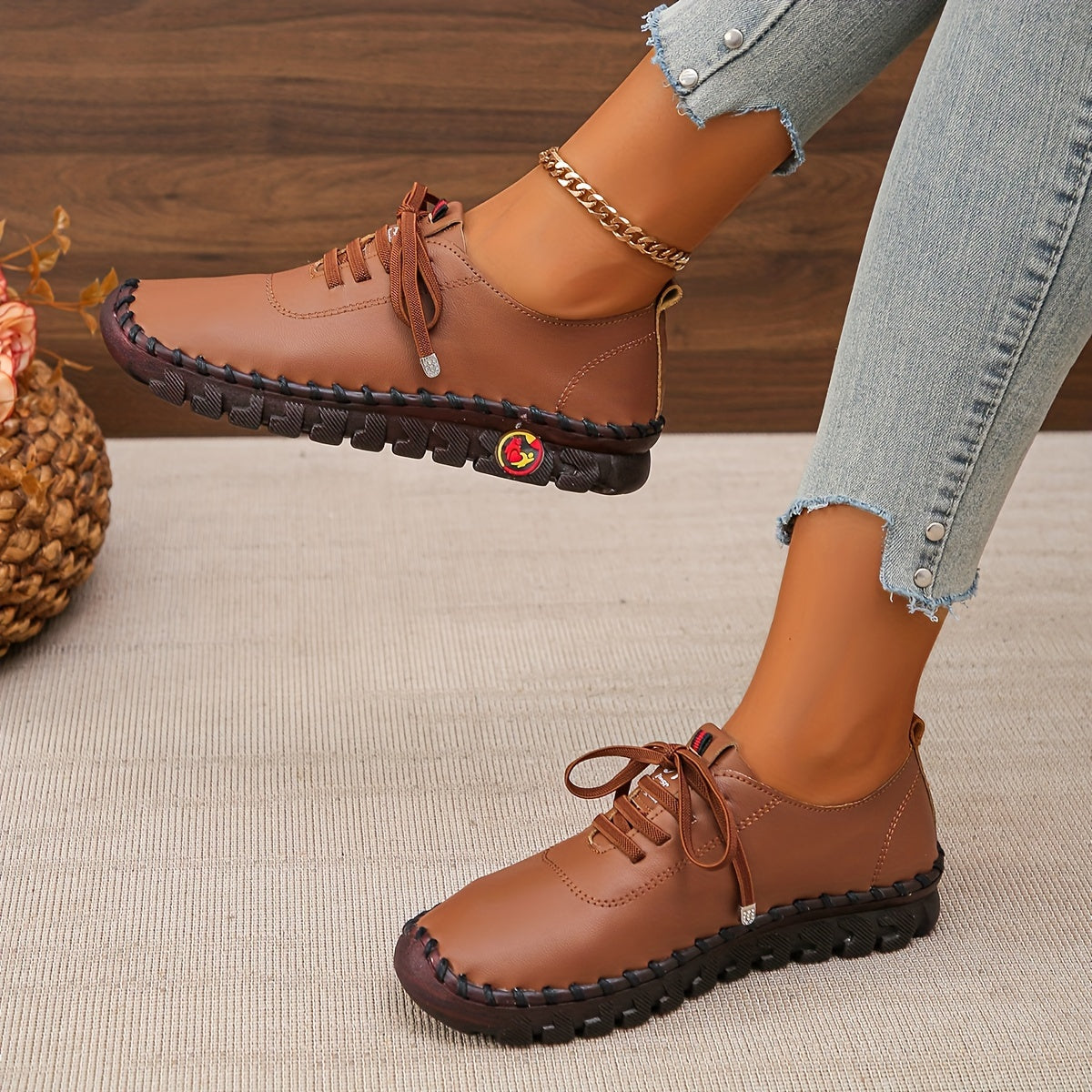 Women's Solid Color Casual Lace-Up Sneakers, Comfortable Low Top Oxfords