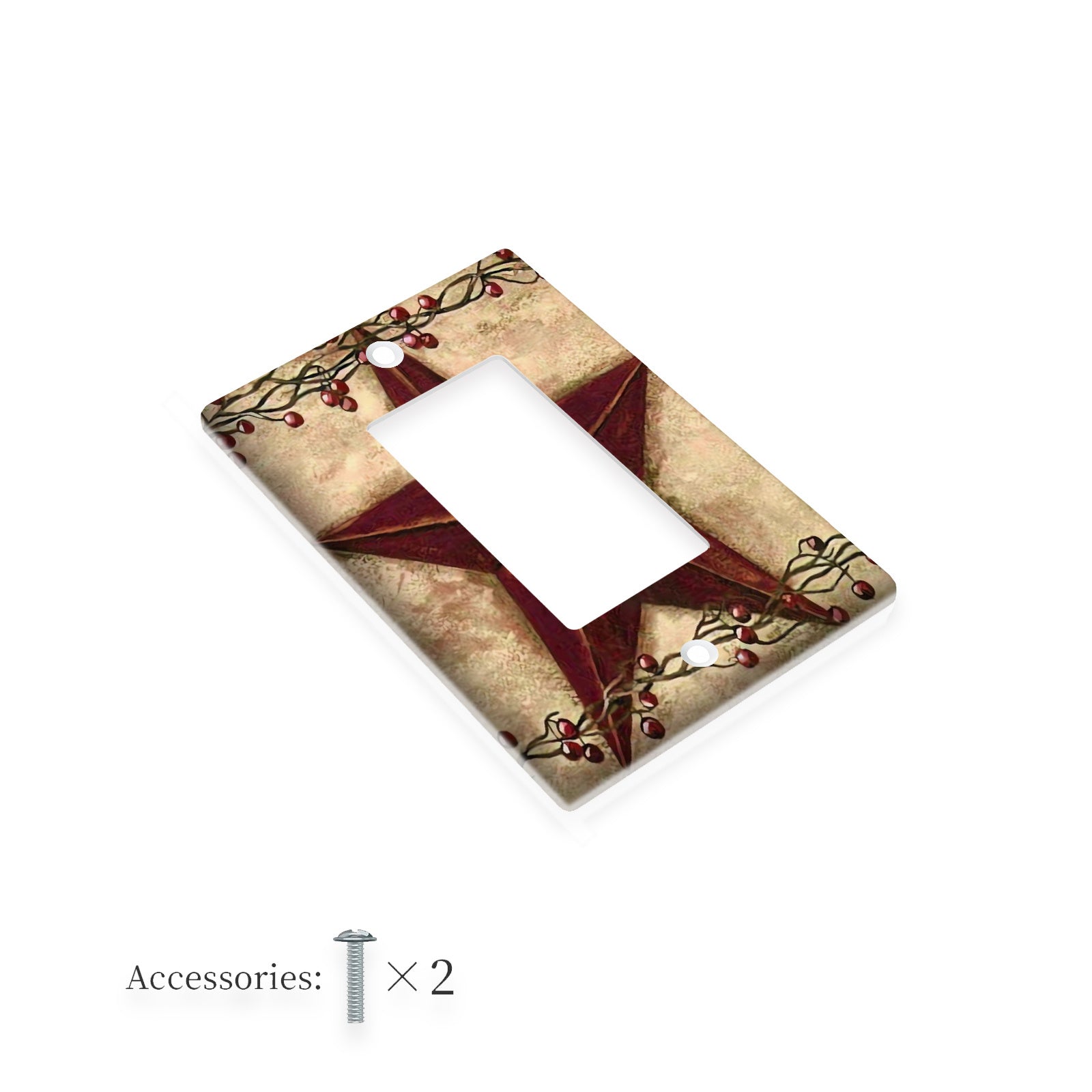 Red Barn Star and Berries Light Switch Cover Farmhouse Wall Plate Indoor Outdoor