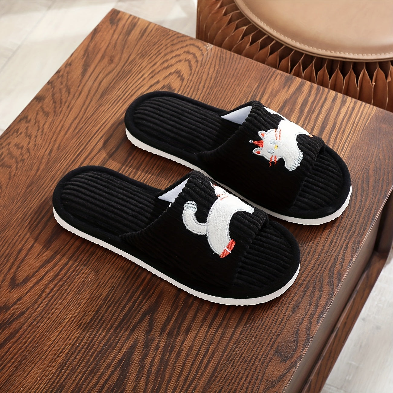Women's Slip-On Cat Ear Slippers Soft Fabric Indoor Shoes All-Season